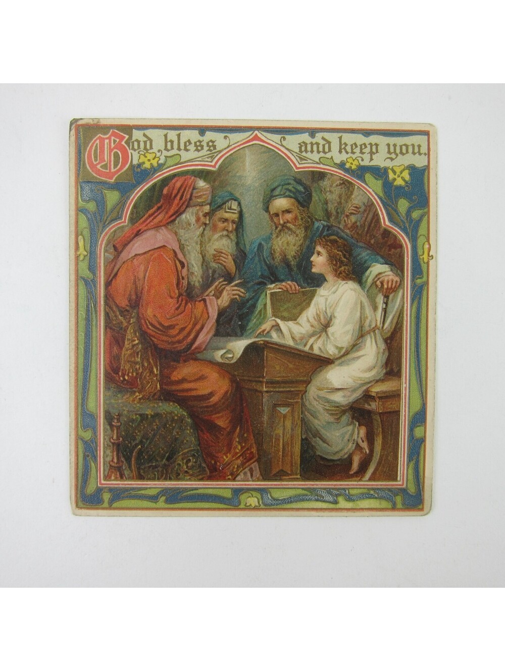 Victorian Greeting Card Religious God Bless Jesus Teach Old Men Embossed Antique
